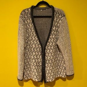 Coldwater Creek Pierced/Ring Trim Gray Knit Cardigan